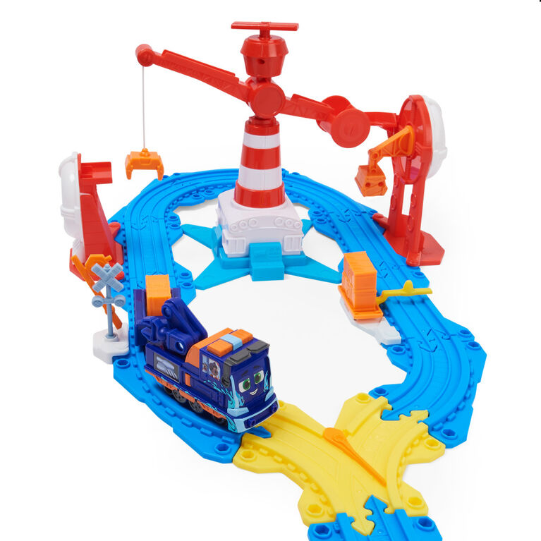 Mighty Express, Coffret Gare du port avec train exclusif Milo le mécano et sa grue magnétique