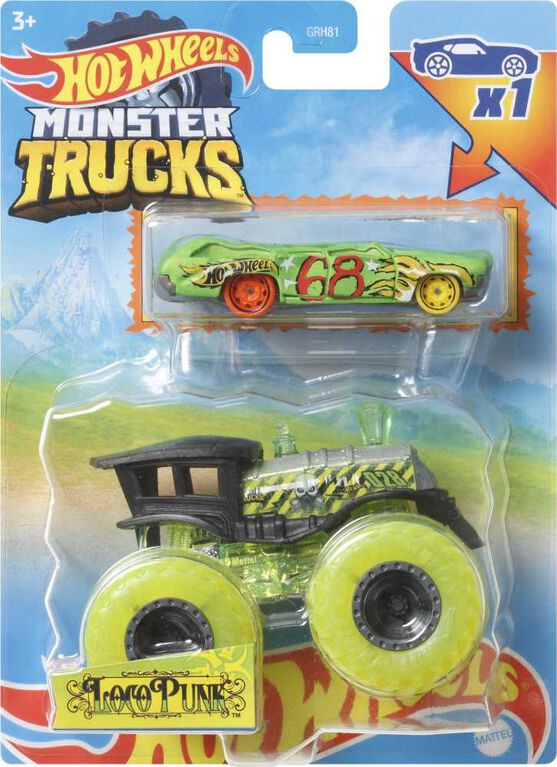 Hot Wheels Monster Trucks 1:64 Scale Vehicles 2 Pack; 1 Die-Cast Truck & 1 Car