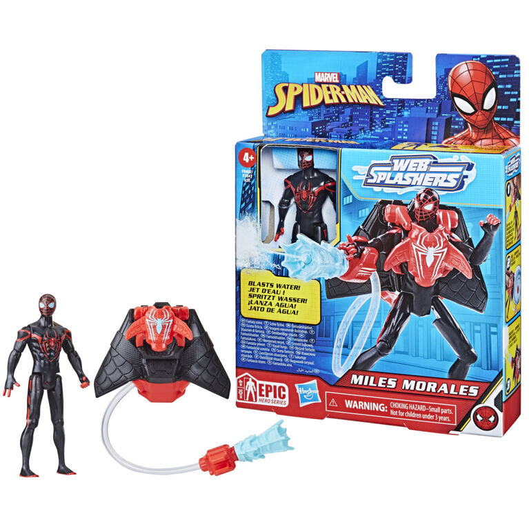 Marvel Spider-Man Aqua Web Warriors 4-Inch Miles Morales Action Figure with Refillable Water Gear Accessory