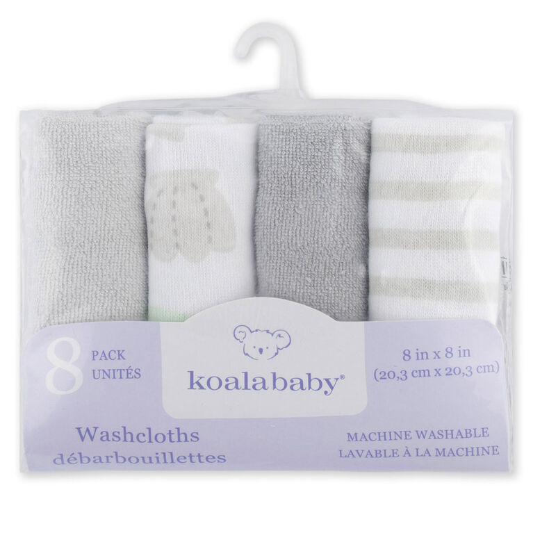 Koala Baby - Grey Knit Washcloth - 8 Pack