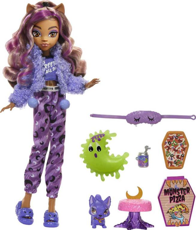 Monster High Soirée Cris-jama Clawdeen Wolf, poupée et accessoires