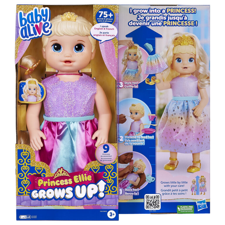 Baby Alive Princess Ellie Grows Up! Interactive Baby Doll with Accessories, Talking Baby Dolls, 18-Inch