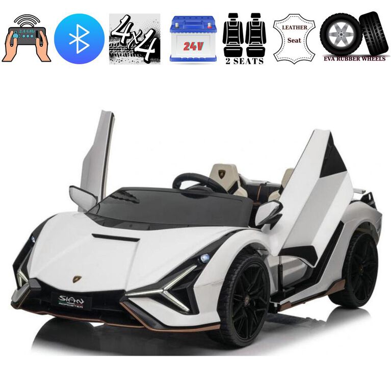 KIDSVIP Licensed 2-Seater Lamborghini Sian 4X4 24V Ride-On Car For Kids w/ RC - White