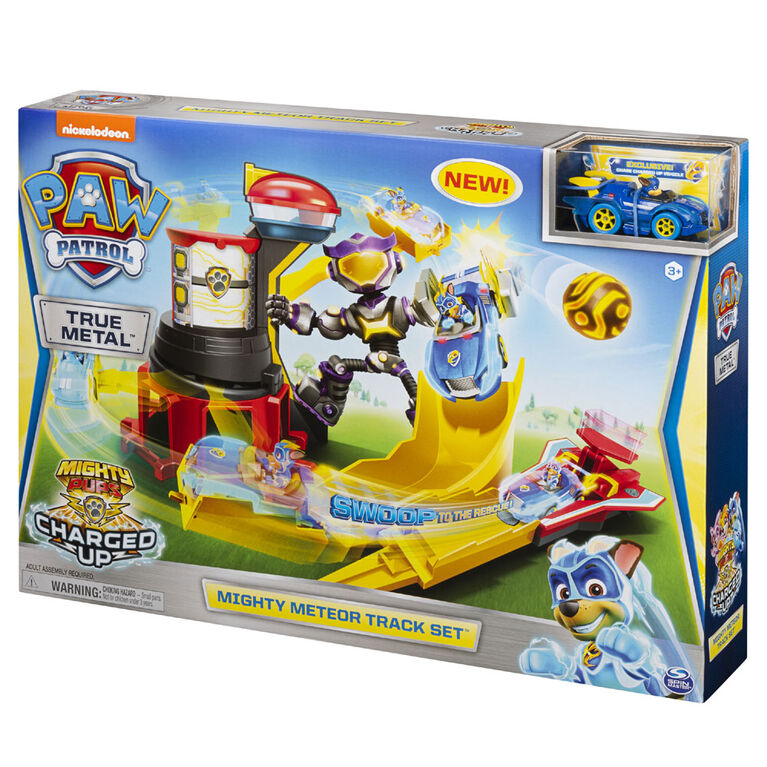 PAW Patrol, True Metal, Circuit Mighty Meteor Track Set en métal avec véhicule Chase exclusif, à l'échelle 1:55