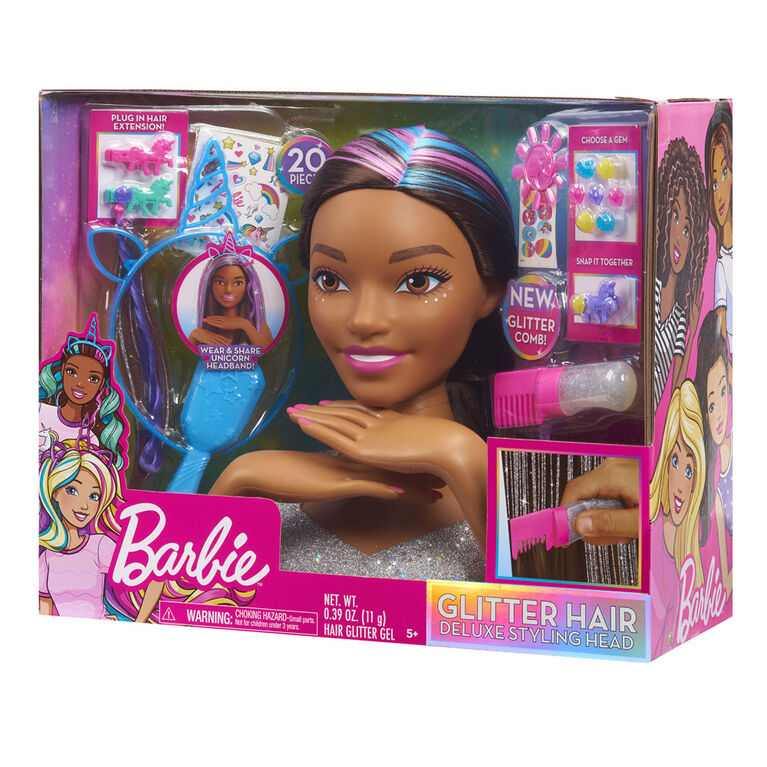 Tête de Coiffure Tie-Dye De Luxe de Barbie à 22 Eléments, Cheveux Bruns, Inclut 2 Couleurs de Colorant Non Toxiques