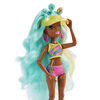 Mermaid High, Poupée sirène Spring Break Oceanna et accessoires avec queue amovible et mèches de cheveux qui changent de couleur