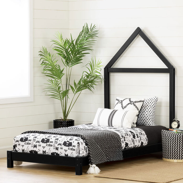 Sweedi Lit avec tête de lit maison Simple Noir mat