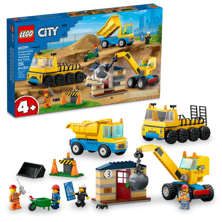 LEGO City Construction Trucks and Wrecking Ball Crane 60391 (235 Pieces)