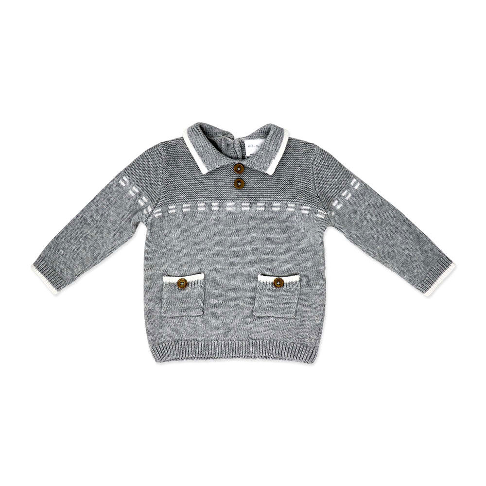 Rock a bye Baby Knit Jumper with Pocket Detail & Trousers: Grey 0-3M