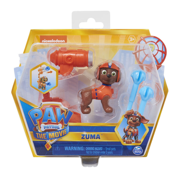 PAW Patrol, Movie Collectible Zuma Action Figure with Clip-on Backpack and 2 Projectiles