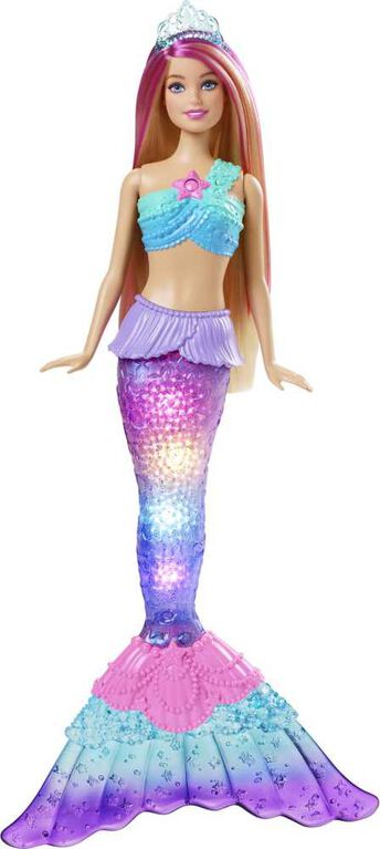 Mermaid Barbie Doll with Water-Activated Twinkle Light-Up Tail, Pink-Streaked Hair