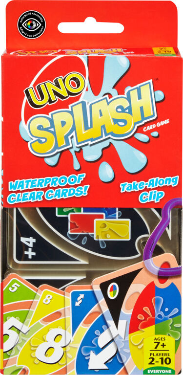 Jeu de cartes UNO Splash portatif avec cartes en plastique imperméables et agrafe