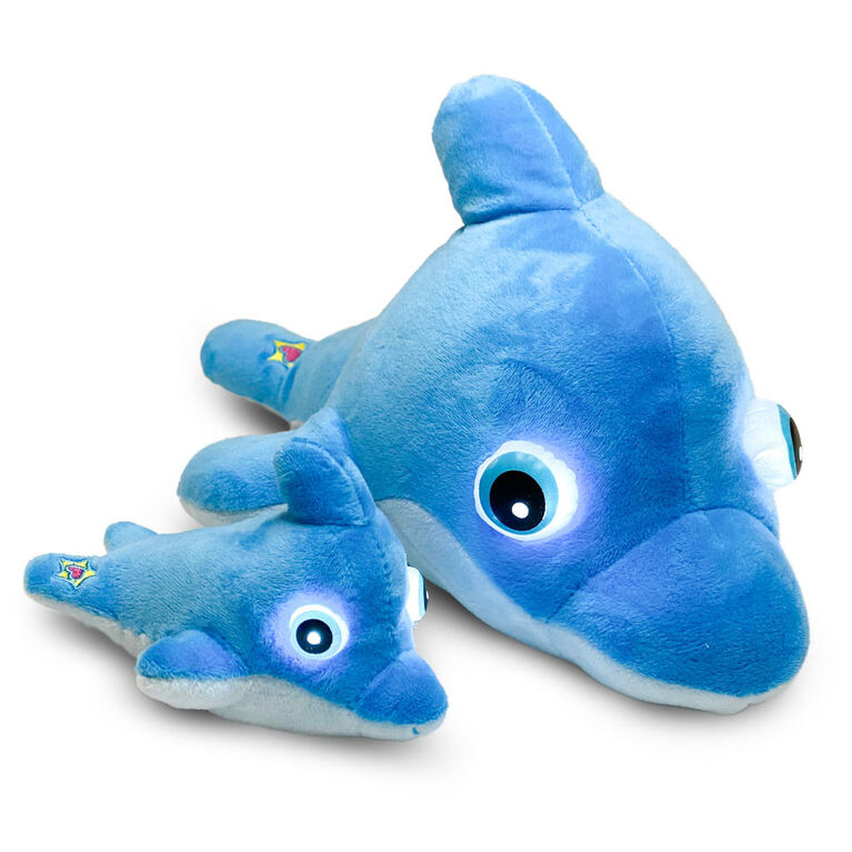 NightBuddies and BabyBuddies Set of 15" and 5" Plush Dolphin Turquoise Light-Up Eyes
