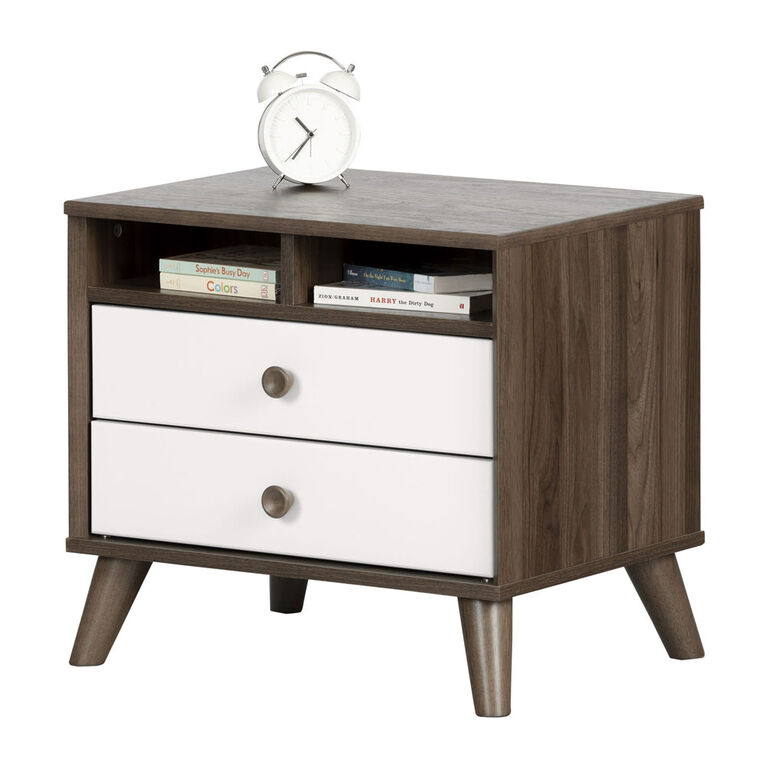 Yodi 2-Drawer Nightstand Natural Walnut and White