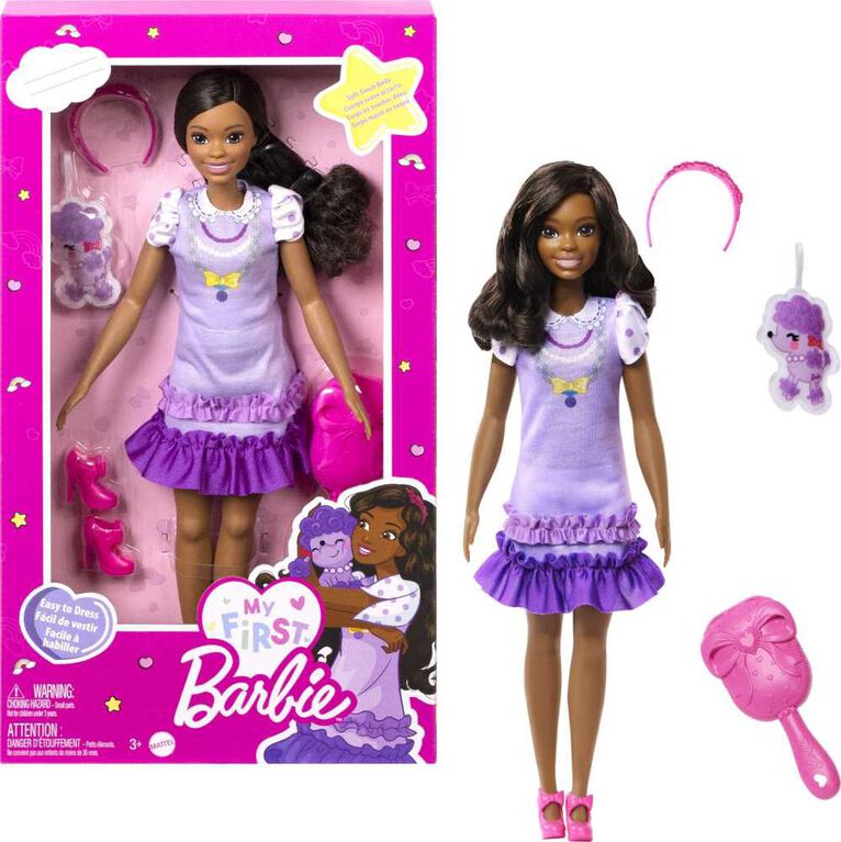 My First Barbie Doll for Preschoolers, "Brooklyn" Brunette Posable Doll with Puppy and Accessories