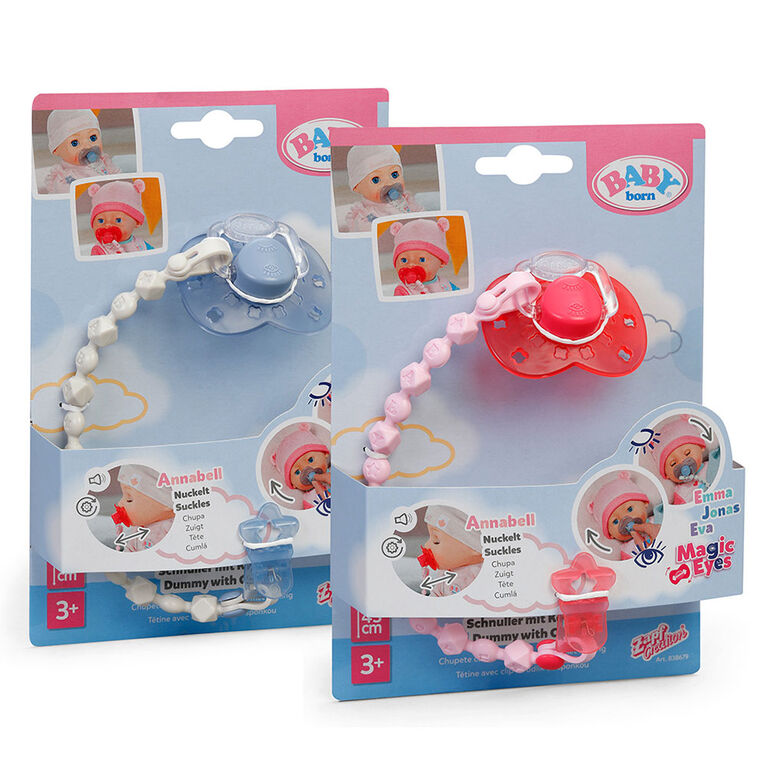 Sucette magique BABY born avec pince, 2 sucettes assorties