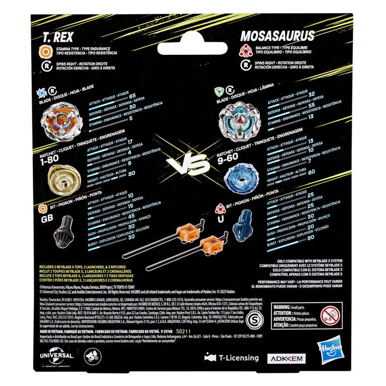 Beyblade X Jurassic World Collab T. Rex vs. Mosasaurus Multipack Set