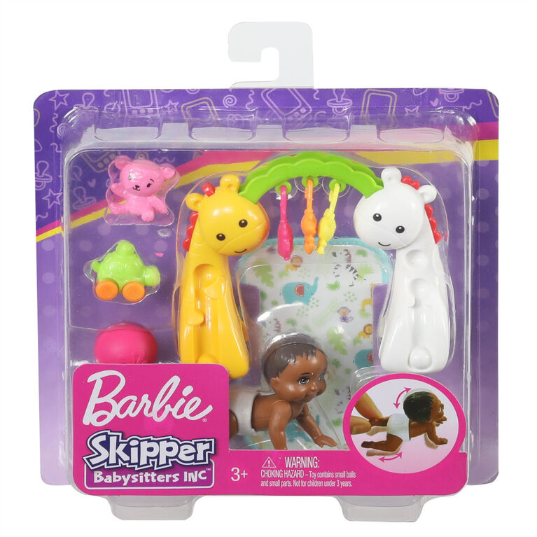 Barbie Skipper Babysitters Inc. Crawling and Playtime Playset with Bobbling Baby Doll, Floor Gym and Toy Accessories