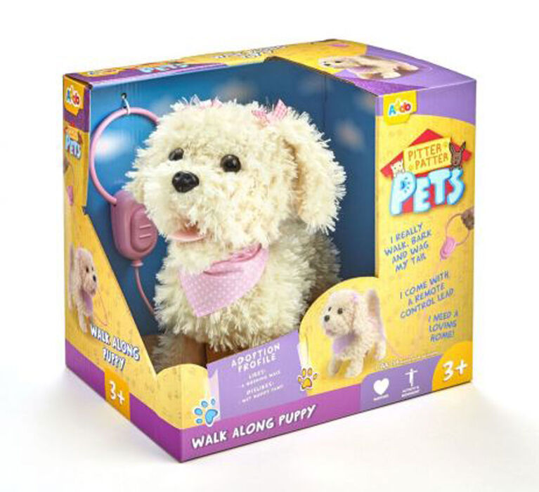 Pitter Patter Pets Walk Along Puppy Cream and Pink Bow