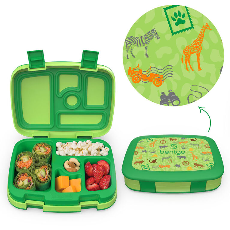 Bentgo Kids Prints Leak-Proof, 5-Compartment Bento-Style Kids Lunch Box - SAFARI