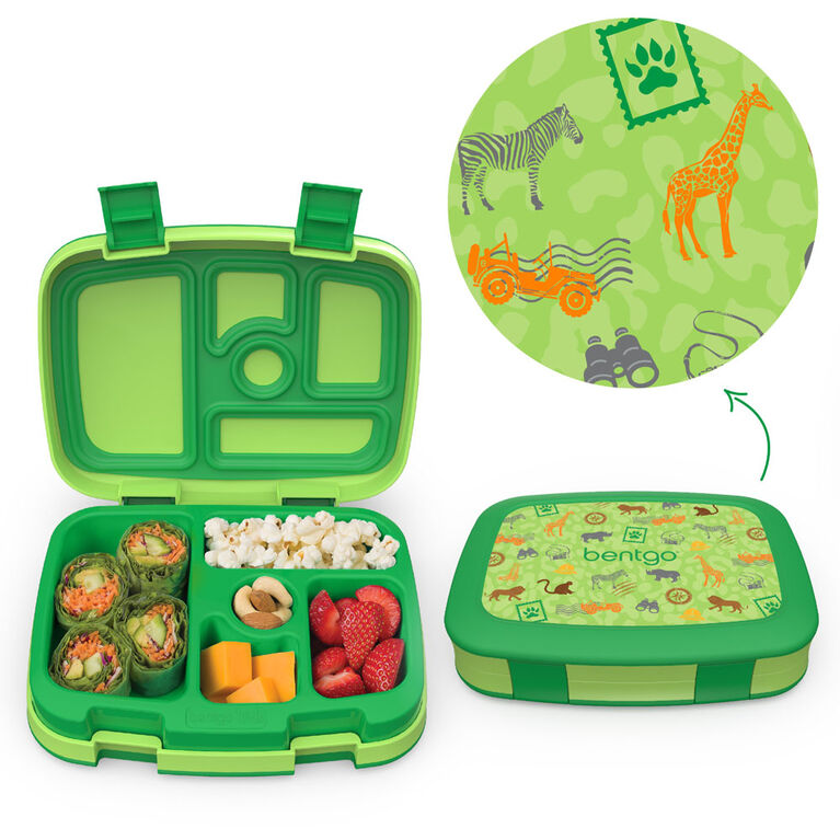 Bentgo Kids Prints Boîte à lunch pour enfants de style bento à 5 compartiments - SAFARI