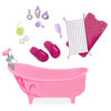 Owl Be Relaxing Bathtub, Our Generation, Ensemble de bain rose avec cape de bain pour poupées de 18 po