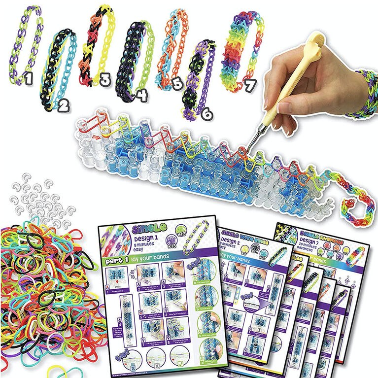 lot 18 boites kit pour bracelet elastique machine + fermoir + elastiques  fluo loom bands