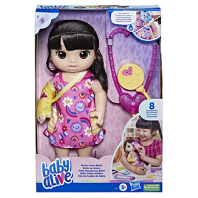 Baby Alive, Bella va mieux, coffret de poupée (cheveux bruns foncés) pour jouer au docteur