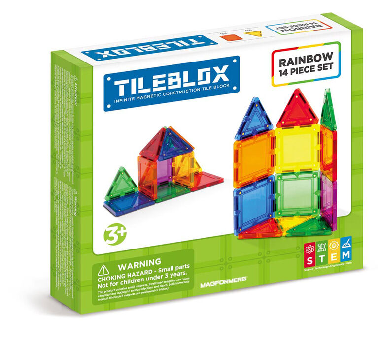 Tileblox 14Pc Rainboew Magnetic Construction Set