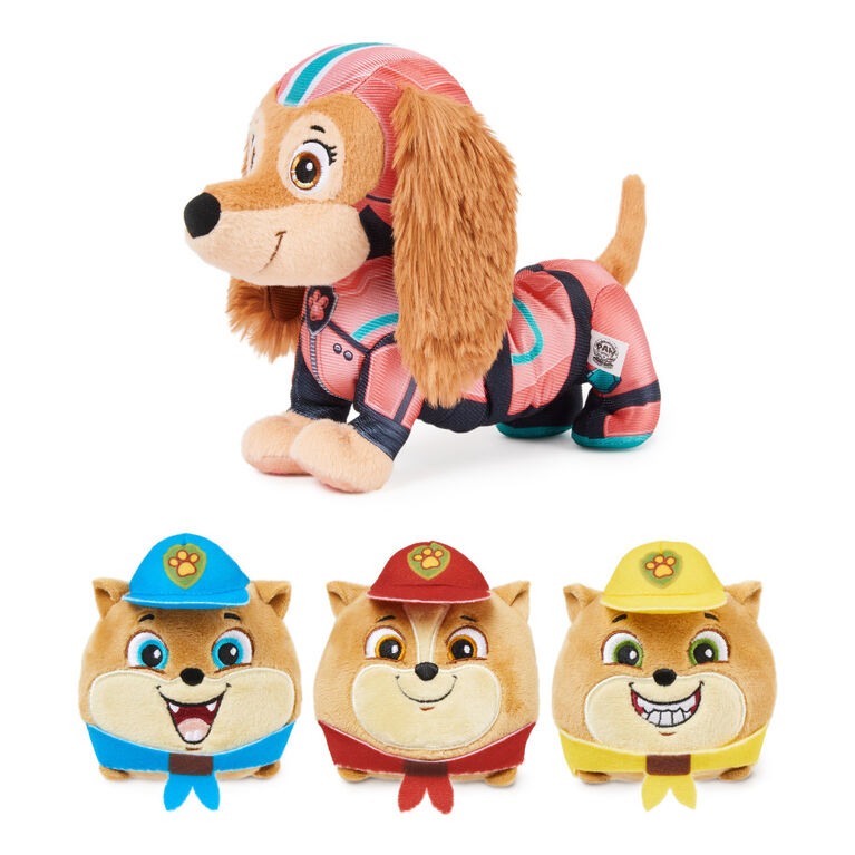 PAW Patrol : La Super Patrouille le film, Peluche Liberty Super Patrouille  avec trois animaux en peluche miniatures jeunes patrouilleurs