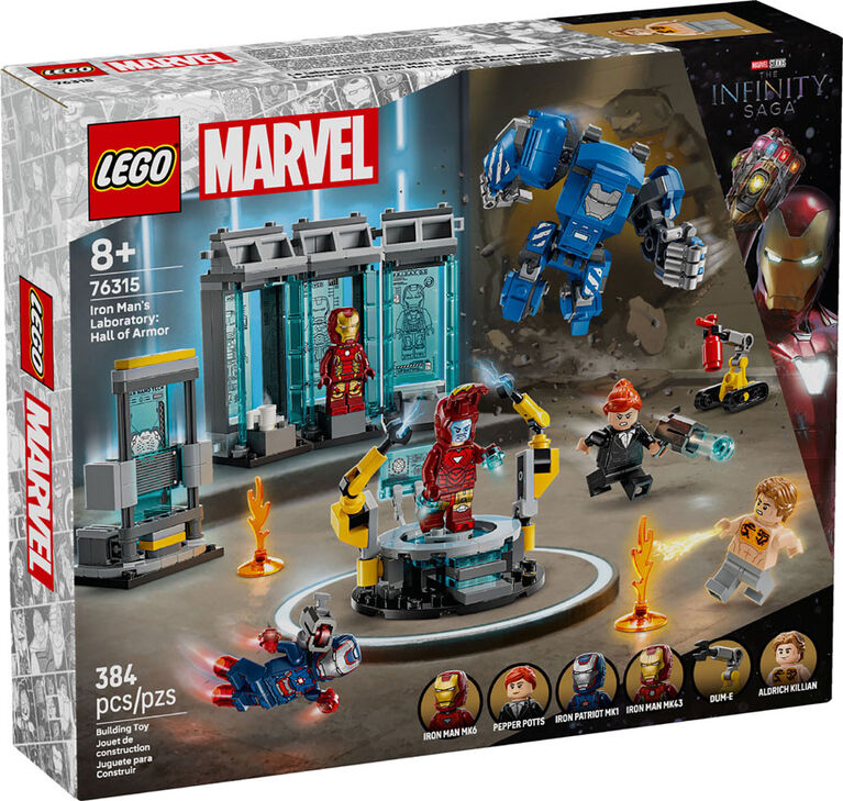 LEGO Marvel Le laboratoire d'Iron Man : la salle des armures, Ensemble de construction de superhéros avec figurines 76315