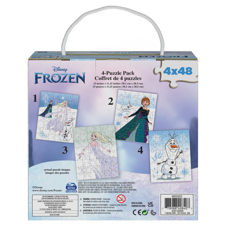 Disney Frozen, 4 Jigsaw Puzzle Bundle 48-Piece Elsa Anna Olaf Winter Snow Movie Landscape with Portable Rope Gift Box, for Kids Ages 4 and up