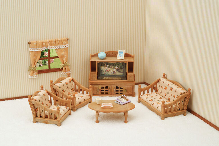 Calico Critters Ensemble de salon confortable, meubles et accessoires de maison de poupée