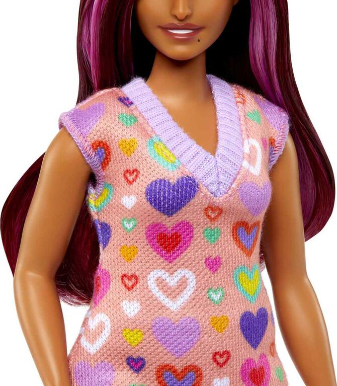 Barbie-Barbie Fashionistas 207-Poupée mèches roses et robe à coeurs