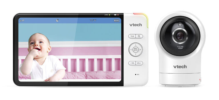 Le moniteur vidéo Wi-Fi intelligent pour bébé avec écran de 7 po et caméra panoramique 1080p HD et inclinaison à 360 degrés, blanc, RM7764HD de Vtech - Notre exclusivité