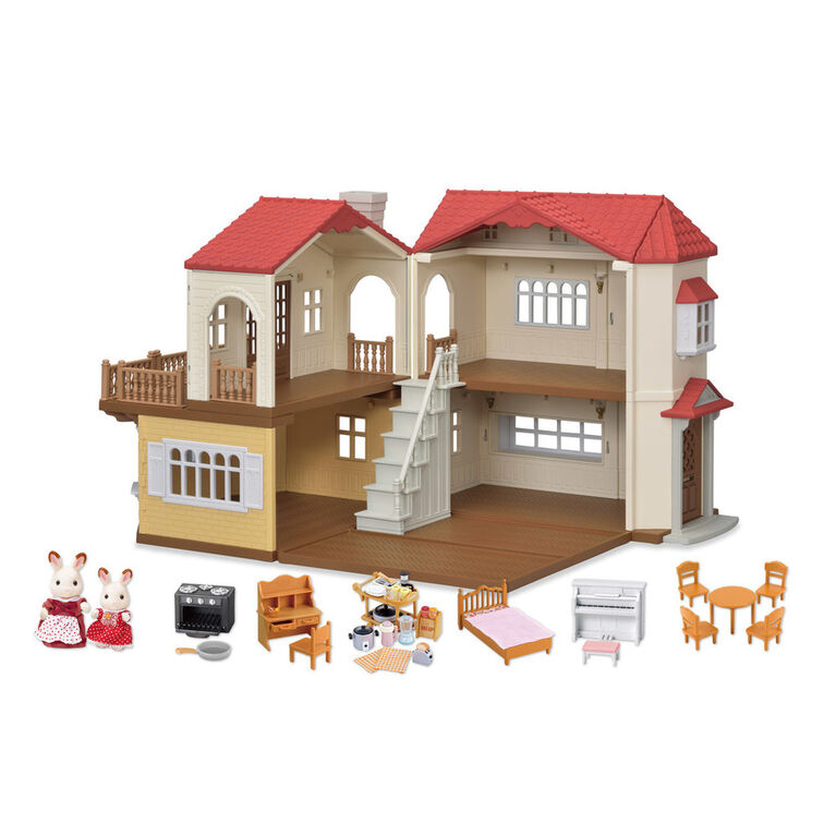Calico Critters Red Roof Country Home, Dollhouse Playset with Figures, Furniture and Accessories