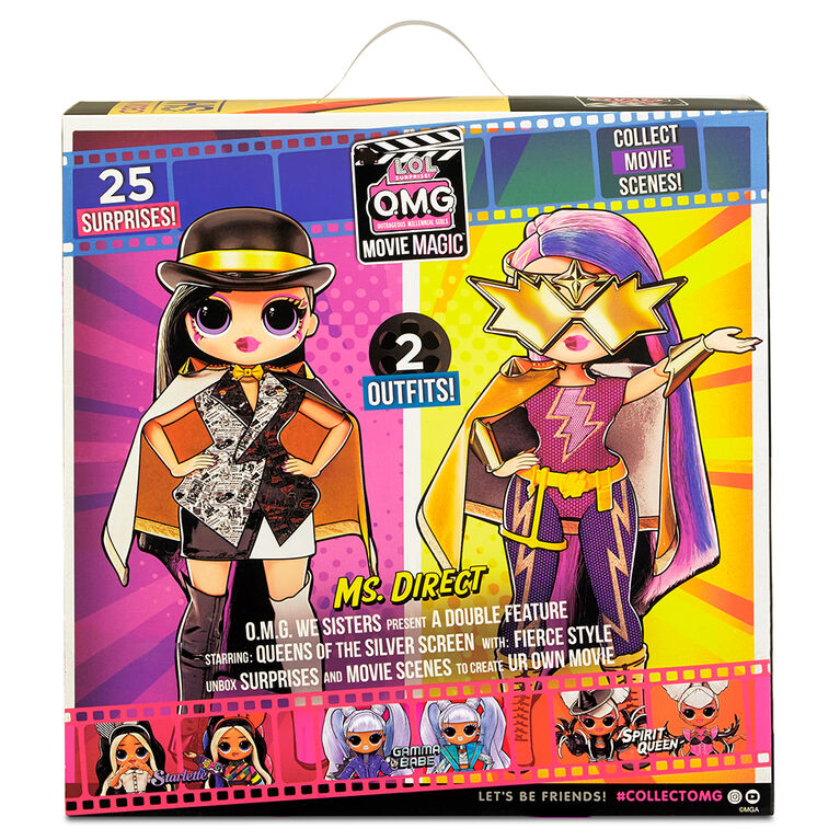 Poupée-mannequin LOL Surprise OMG Movie Magic, Ms. Direct, avec 25 surprises incluant 2 tenues tendance, lunettes 3D, accessoires de cinéma et jouet réutilisable