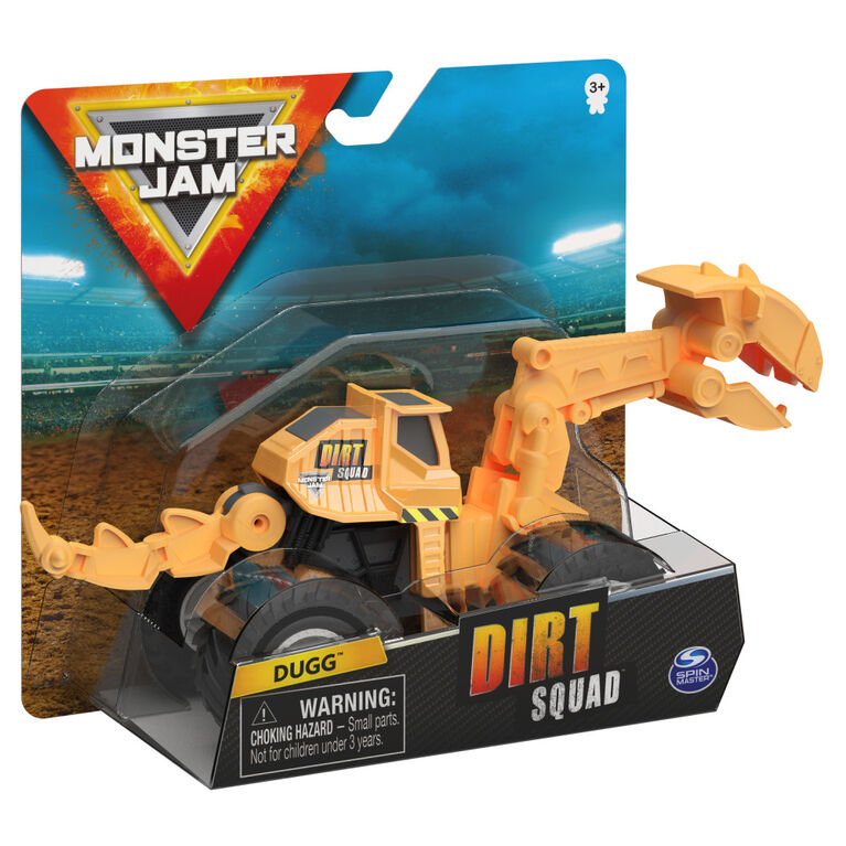 Monster Jam, Official Dugg Dirt Squad Excavator Monster Truck with Moving Parts, 1:64 Scale Die-Cast Vehicle