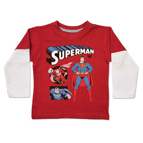 Superman - Long Sleeve Fooler Tee - Red - 4T