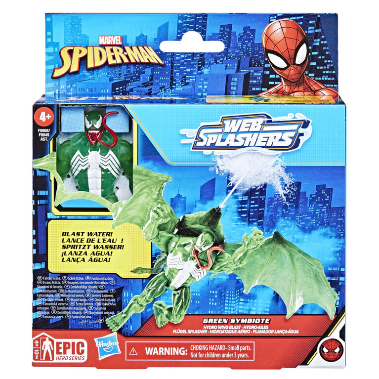 Marvel Spider-Man Epic Hero Series Web Splashers Green Symbiote Hydro Wing Blast Action Figure and Vehicle Playset