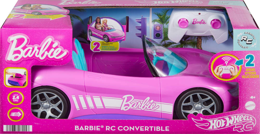 Hot Wheels RC Barbie Convertible, Battery Powered Remote Control Toy Car, Fits 2 Barbie Dolls