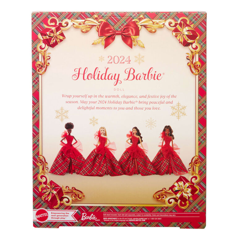 ​Barbie 2024 Holiday Barbie Dolls, Seasonal Collector Gift, Barbie Signature, Plaid Gown with Red Bow, Displayable Packaging, Light Brown Hair