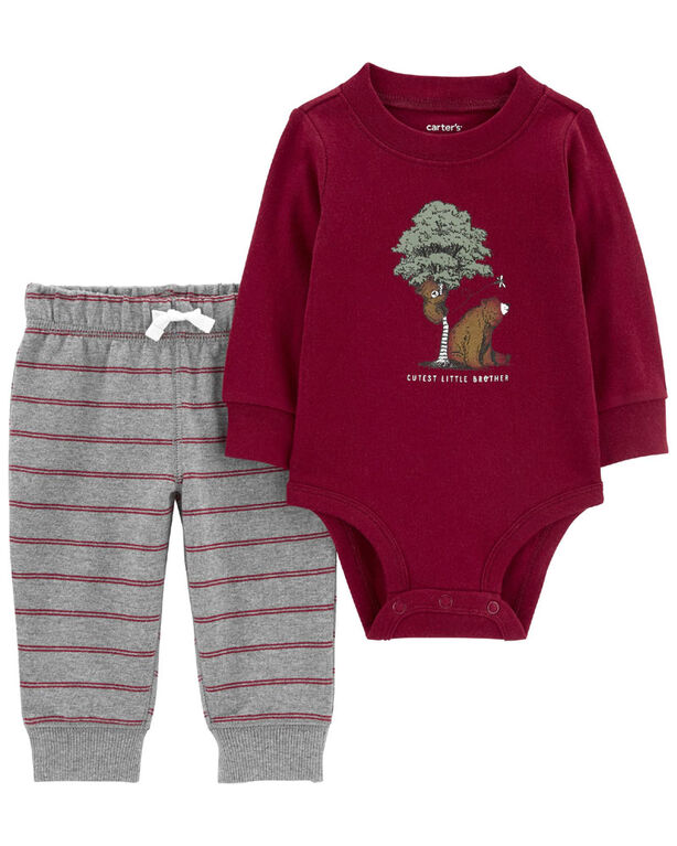 Ensemble 2 pi&egrave;ces cache-couche Little brother et pantalon rouge Carter's