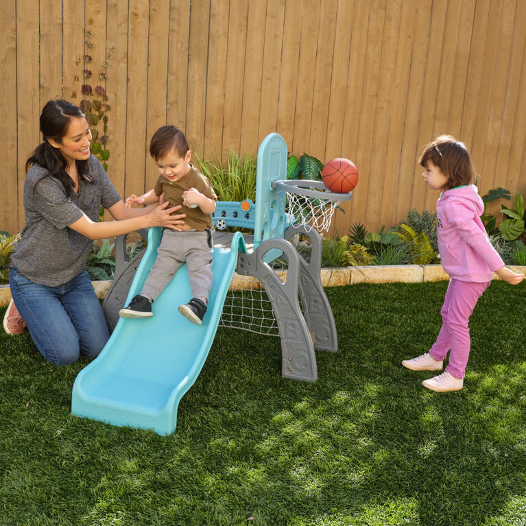 KidKraft 5-in-1 Toddler Sports Climber with Soccer Goal, Basketball Hoop, Baseball Toss and 3 Balls