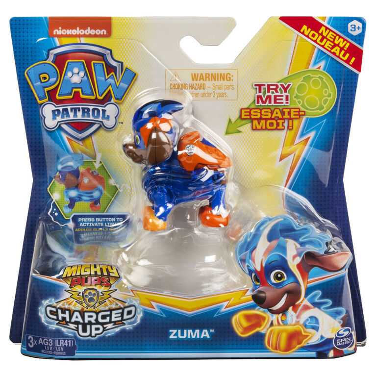 PAW Patrol, Mighty Pups Prêt à foncer, Figurine Zuma à collectionner avec uniforme lumineux