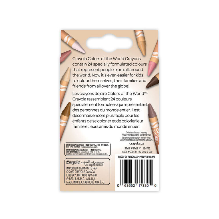 Crayons de cire aux couleurs de la peau Colors of the World Crayola, boîte de 24