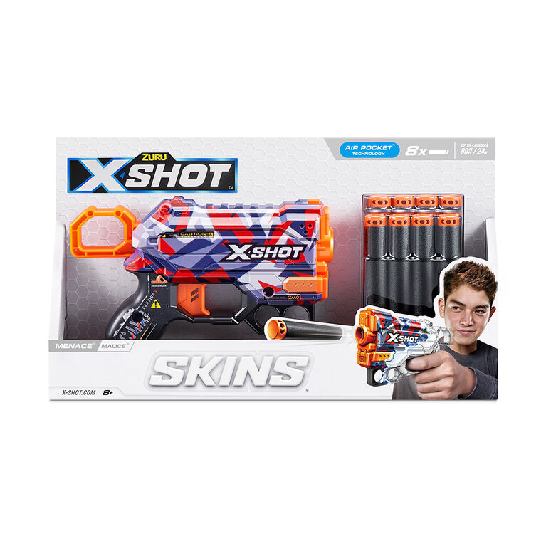Pistolet à fléchettes Menace X-Shot Skins (8 fléchettes) par ZURU