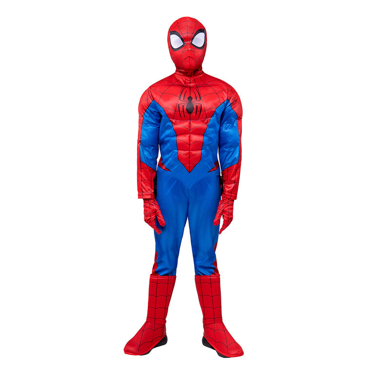 Marvel's Spider-Man Deluxe Youth Costume Size Small - Muscle Jumpsuit With Printed Design And Polyfill Stuffing Plus Full Fabric Headpiece And Gloves