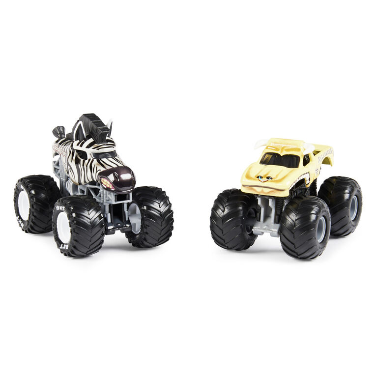 Monster Jam, Official Bulldozer Vs. Racing Stripes Die-Cast Monster Trucks, 1:64 Scale