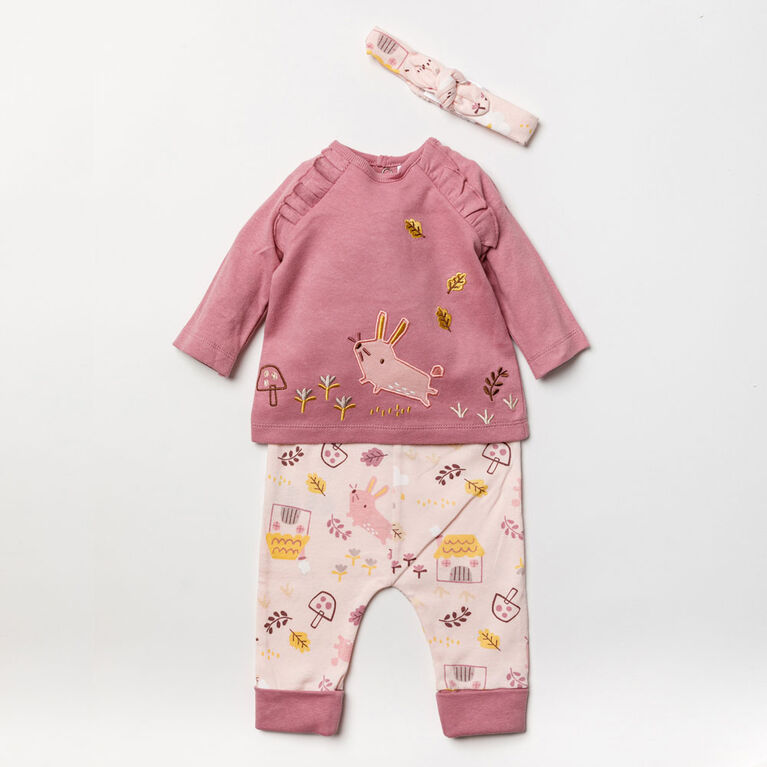 Home Grown Baby 3 Piece Jogger Set: Dusty Pink Woodland 
